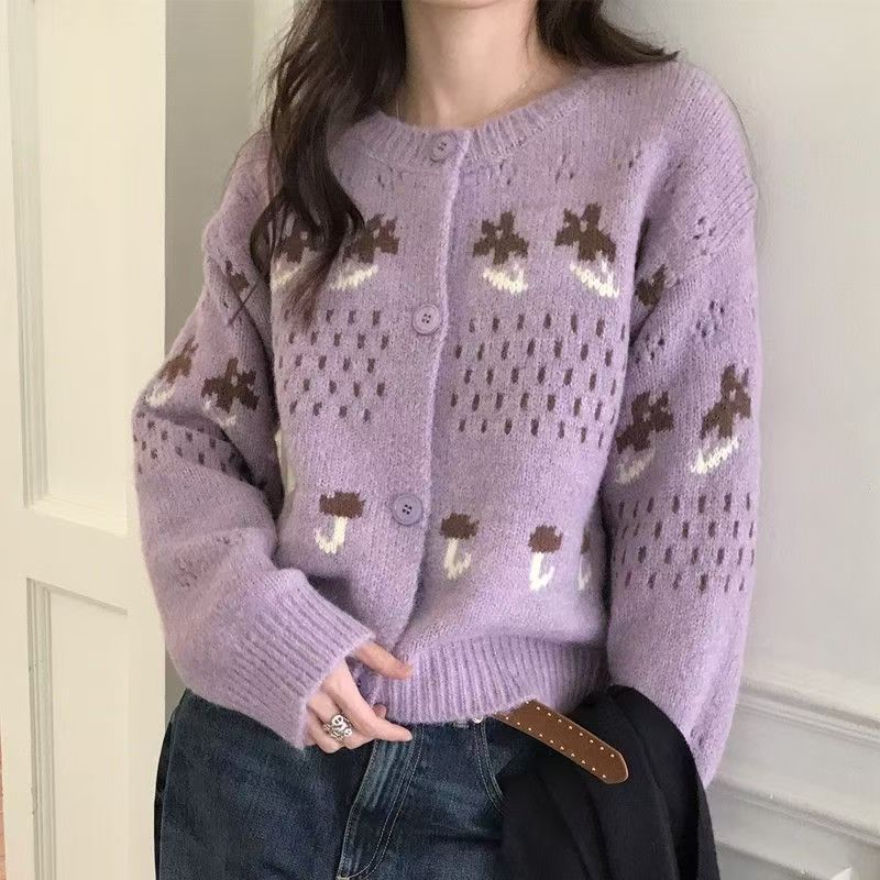 Damen Strickjacke mit verspieltem Tiermotiv und Knopfverschluss EB
