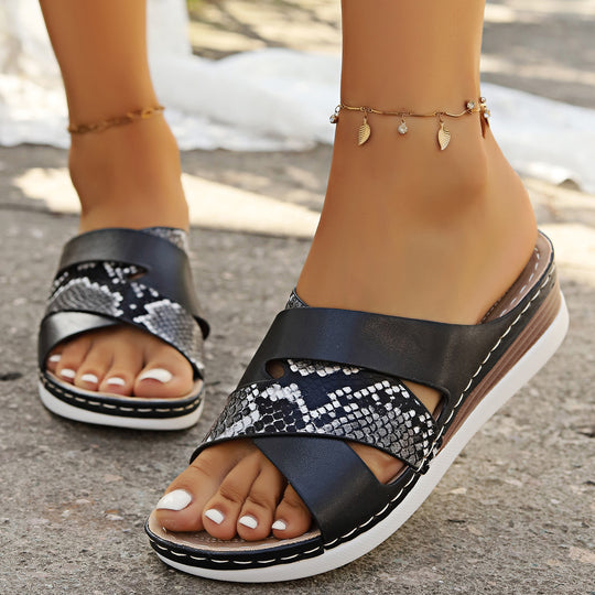 Damen Mode Slide-Sandalen mit modischem Kreuzriemen EB