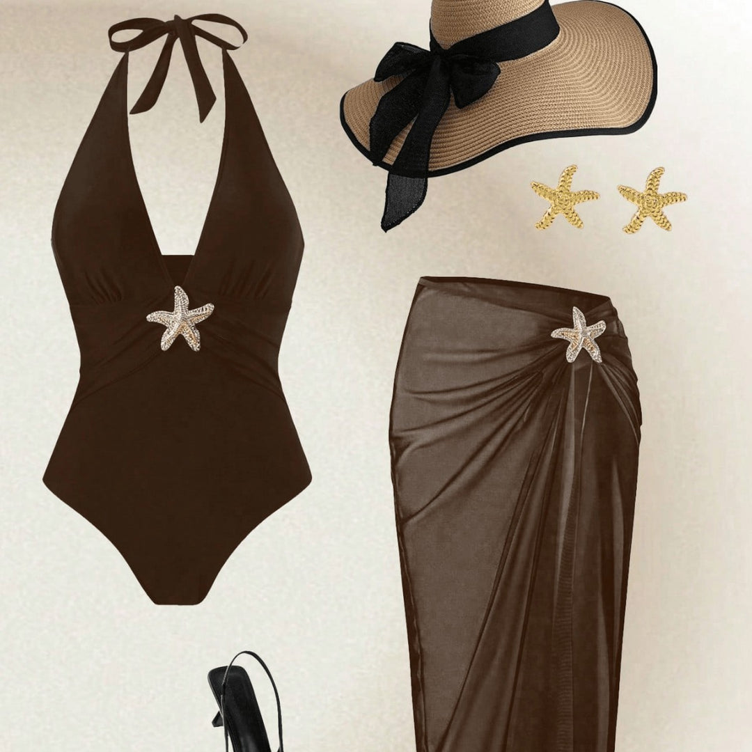 Damen Eleganter Badeanzug mit vielseitigem Wickelrock EB