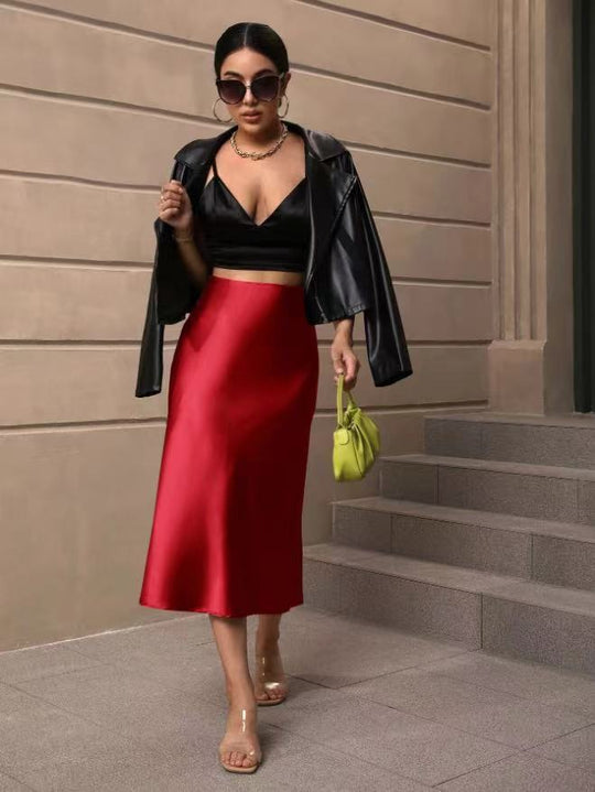 Damen Satin Rock mit schwingendem Saum und elegantem Schnitt EB