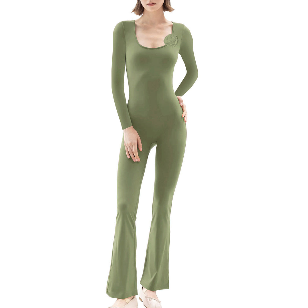 Damen figurbetonter Jumpsuit mit langen Ärmeln und Skulptur-Details EB
