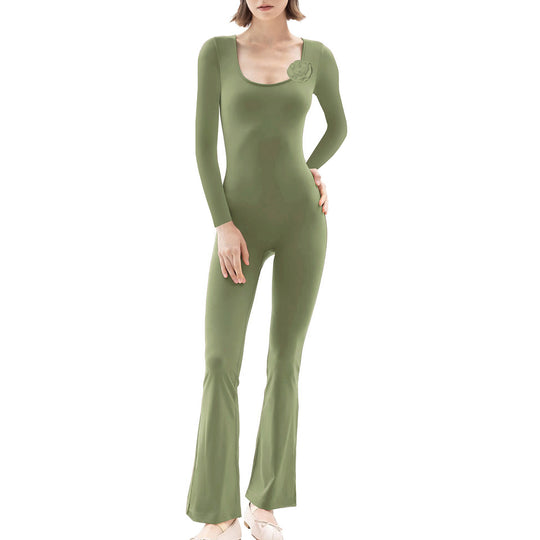 Damen figurbetonter Jumpsuit mit langen Ärmeln und Skulptur-Details EB