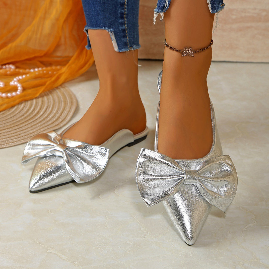 Damen Elegante und modische Ballerinas mit glänzendem Schleifen-Detail EB