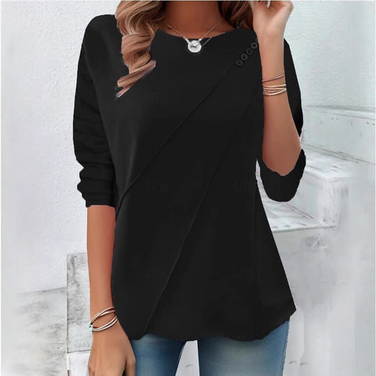 Damen modisches Oberteil mit asymmetrischem Saum und Knopfdetails EB