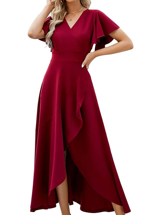 Damen Elegantes Maxikleid mit fließendem Rock und Rüschendetails EB