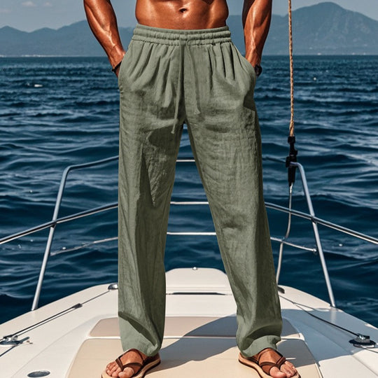 Herren lockere Leinenhose mit elastischem Bund und atmungsaktivem Gewebe EB