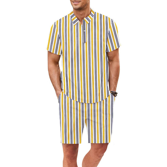 Herren Set aus kurzärmeliger Bluse und Shorts mit gestreiftem Design Heidi-Mode
