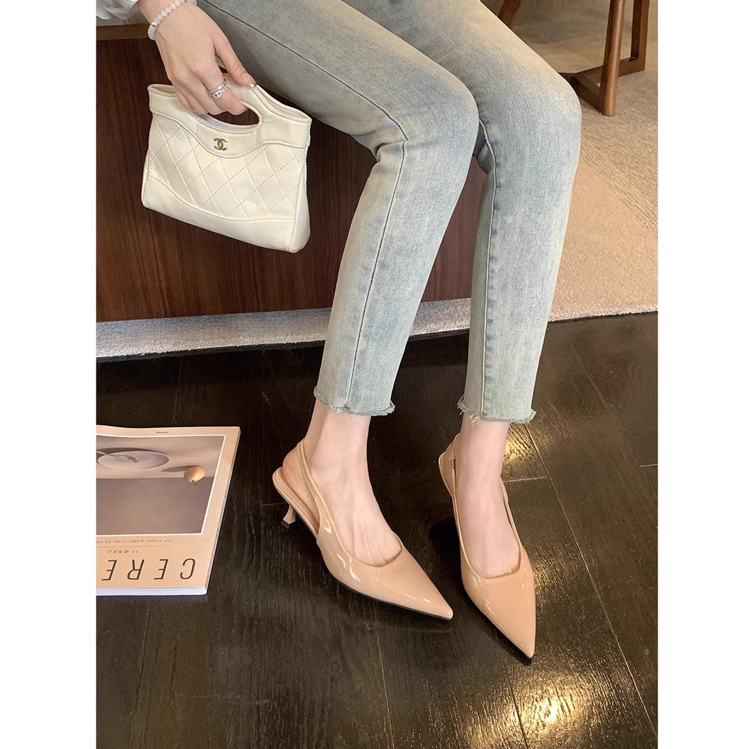Damen Slingback Pumps mit spitzem Zehenbereich und elegantem Hochglanz EB