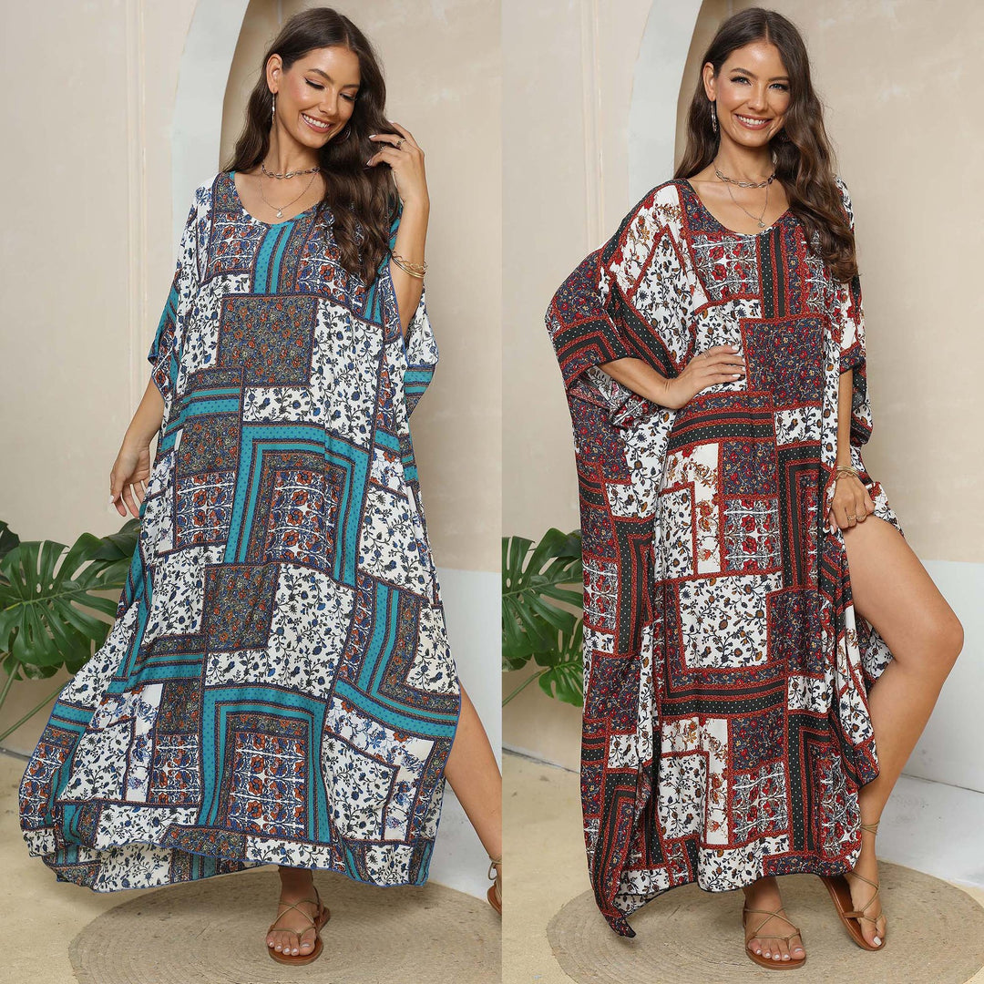 Damen lässiges Maxikleid im Patchwork-Design EB