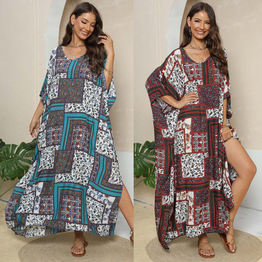 Damen lässiges Maxikleid im Patchwork-Design EB