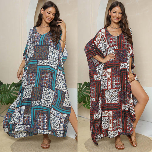 Damen lässiges Maxikleid im Patchwork-Design EB