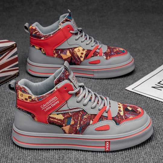 Damen modische High-Top Plateausneaker mit gewebtem Gobelinmuster, gepolstertem Knöchelkragen und dämpfender EVA-Sohle EB
