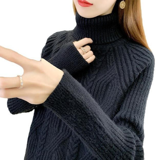Damen Rollkragenpullover mit strukturiertem Zopfmuster und langen Ärmeln EB