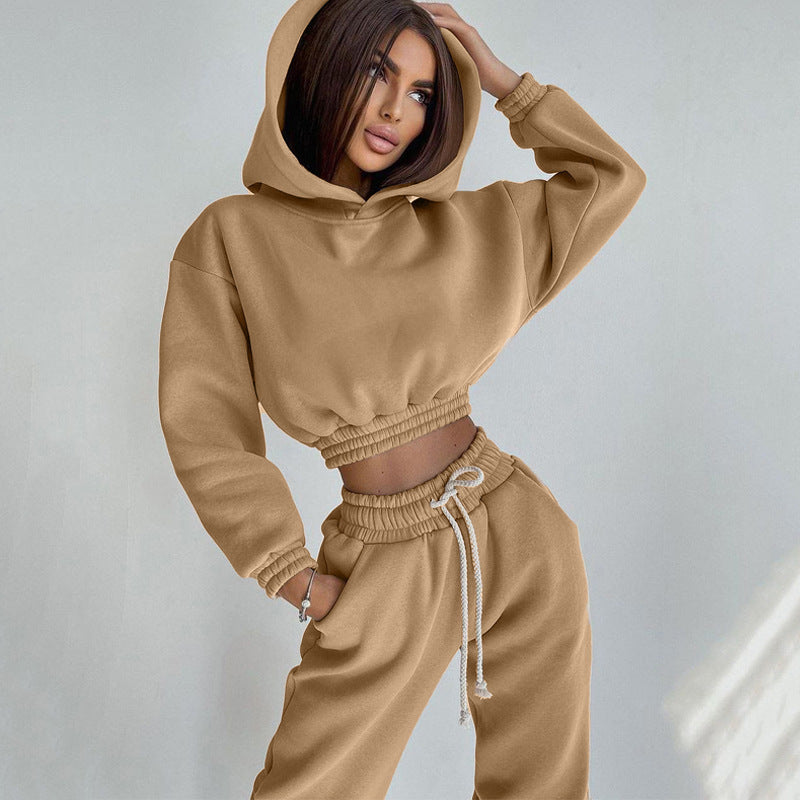 Damen modisches Set aus lässigem Hoodie mit elastischem Bund und Freizeit-Hose EB
