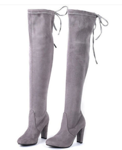 Damen  Overknee-Stiefel aus Veloursleder mit elastischem Schaft und mittelhohem Blockabsatz EB