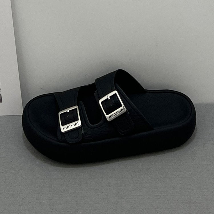 Damen komfortable Plattform-Pantoletten mit verstellbaren Riemen und ergonomischer Innensohle EB