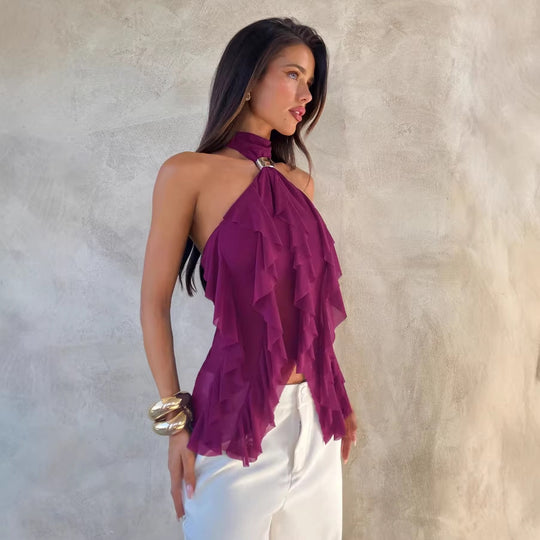 Damen Top mit asymmetrischem Schnitt und dekorativen Rüschen EB