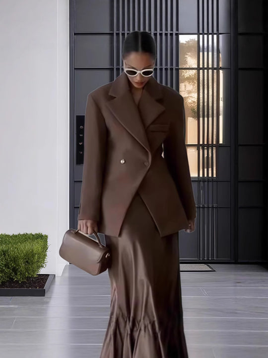 Damen Eleganter Doppelreiher-Blazer mit edlem Schnitt und hohem Kragen EB