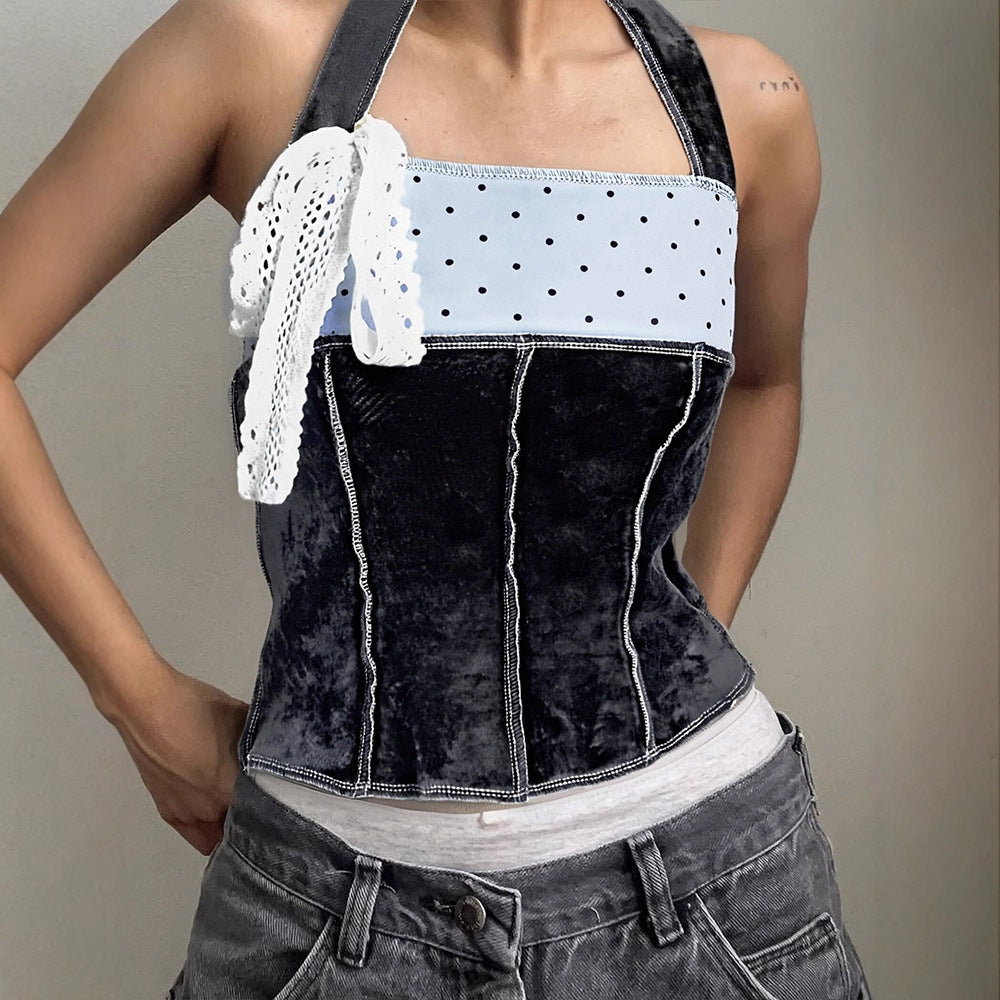 Damen trendiges Bustier-Top mit Spitzenakzenten und verspieltem Design EB