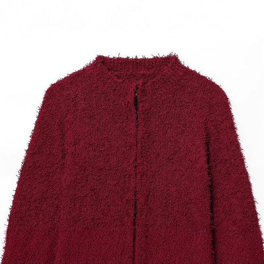 Damen modischer Strickjacke mit fransenärmel und hohem Kragen EB