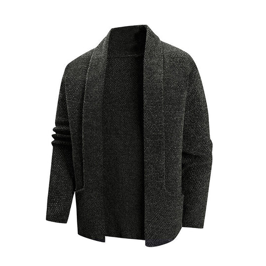 Herren modische Strickjacke mit offenem Kragen und praktischen Taschen EB
