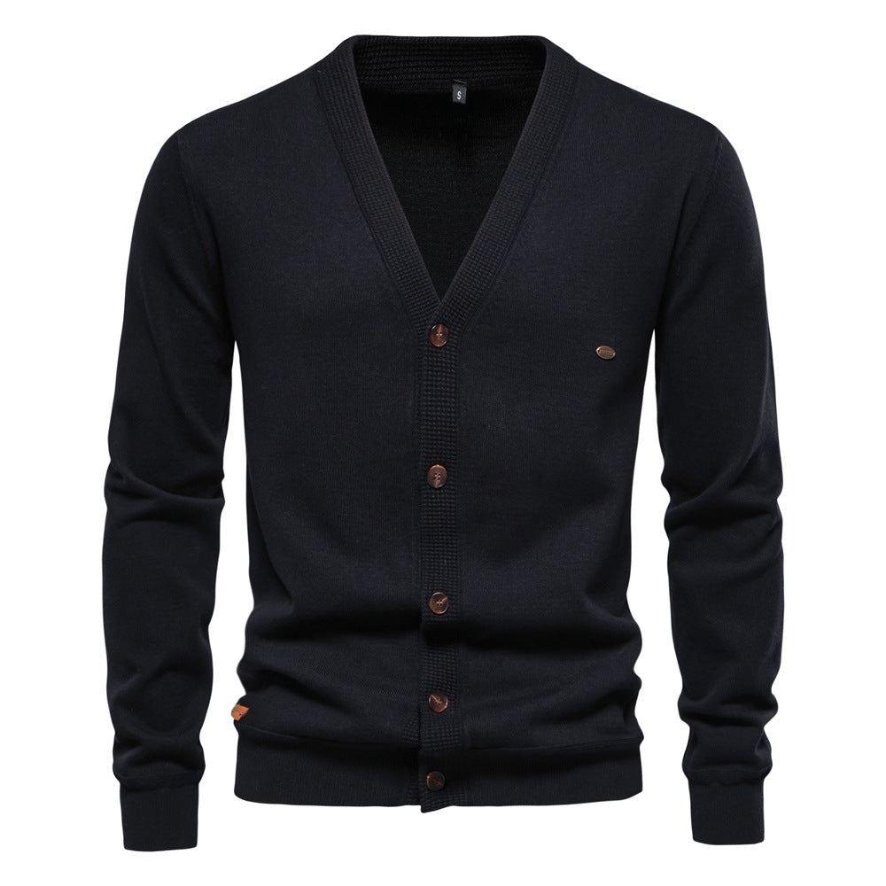 Herren Strickjacke mit V-Ausschnitt und modischen Holzknöpfen EB