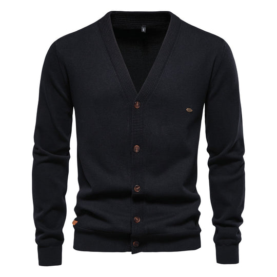 Herren Strickjacke mit V-Ausschnitt und modischen Holzknöpfen EB