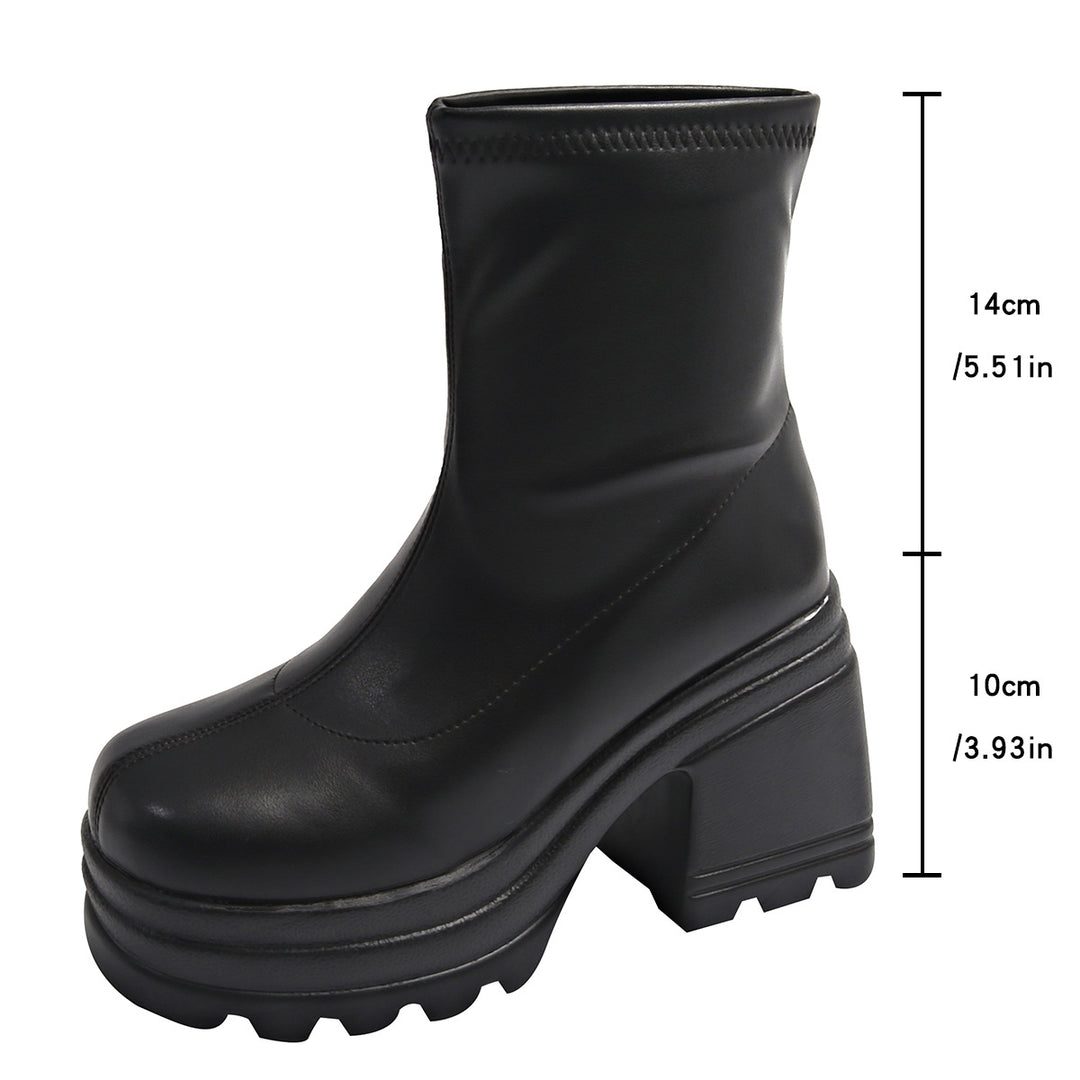 Damen Trendige High-Top Stiefeletten mit breitem Blockabsatz EB