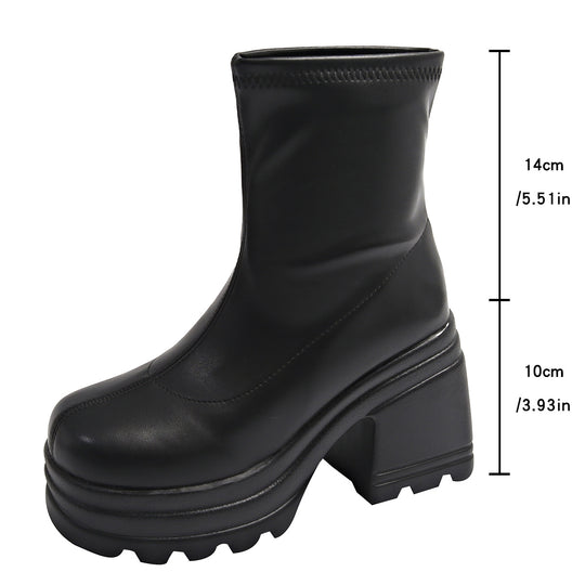 Damen Trendige High-Top Stiefeletten mit breitem Blockabsatz EB