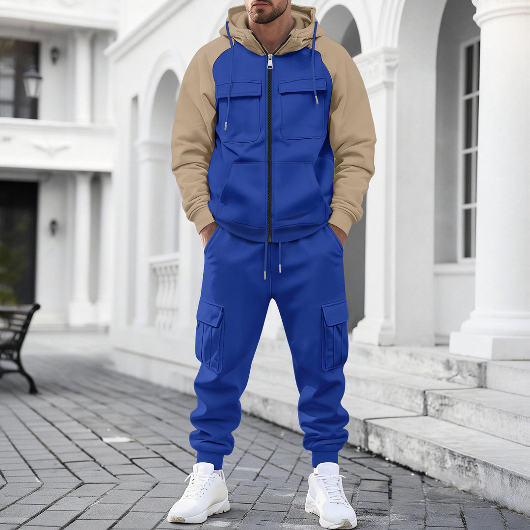 Herren nan Kapuzen-Sweatset mit Reißverschluss und funktionaler Cargohose EB