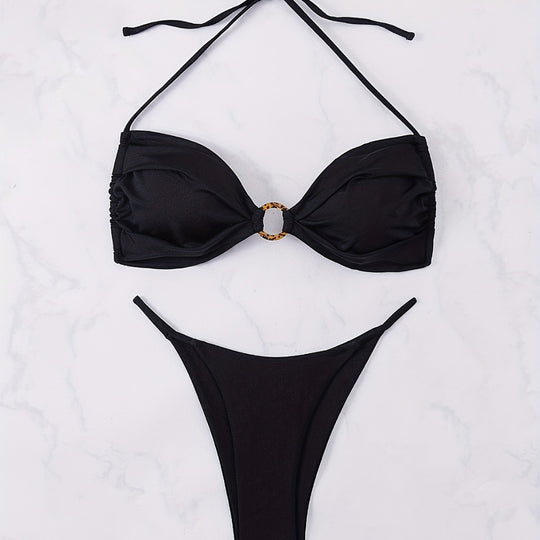 Damen Push-Up Bikini-Set mit modischem Ringdetail EB