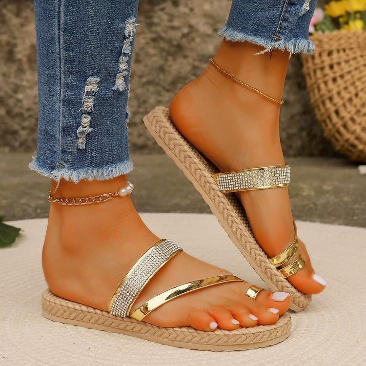 Damen komfortable Riemchen-Sandalen mit eleganter Glitzer-Applikation EB
