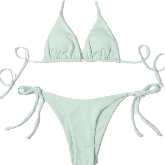 Damen Triangel-Bikini-Set mit verstellbaren Bindebändern und texturiertem Stoff EB