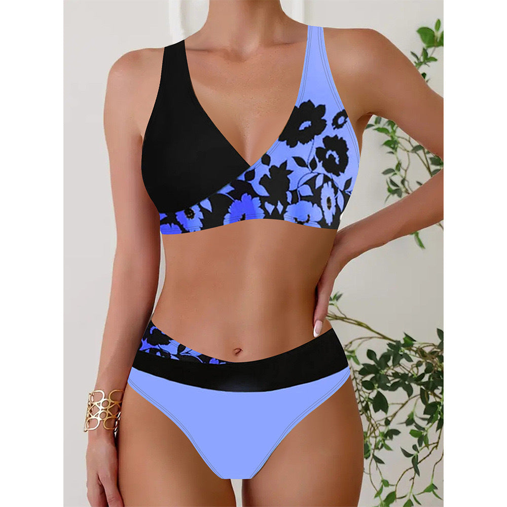 Damen Badeset mit glänzendem floralem Muster EB