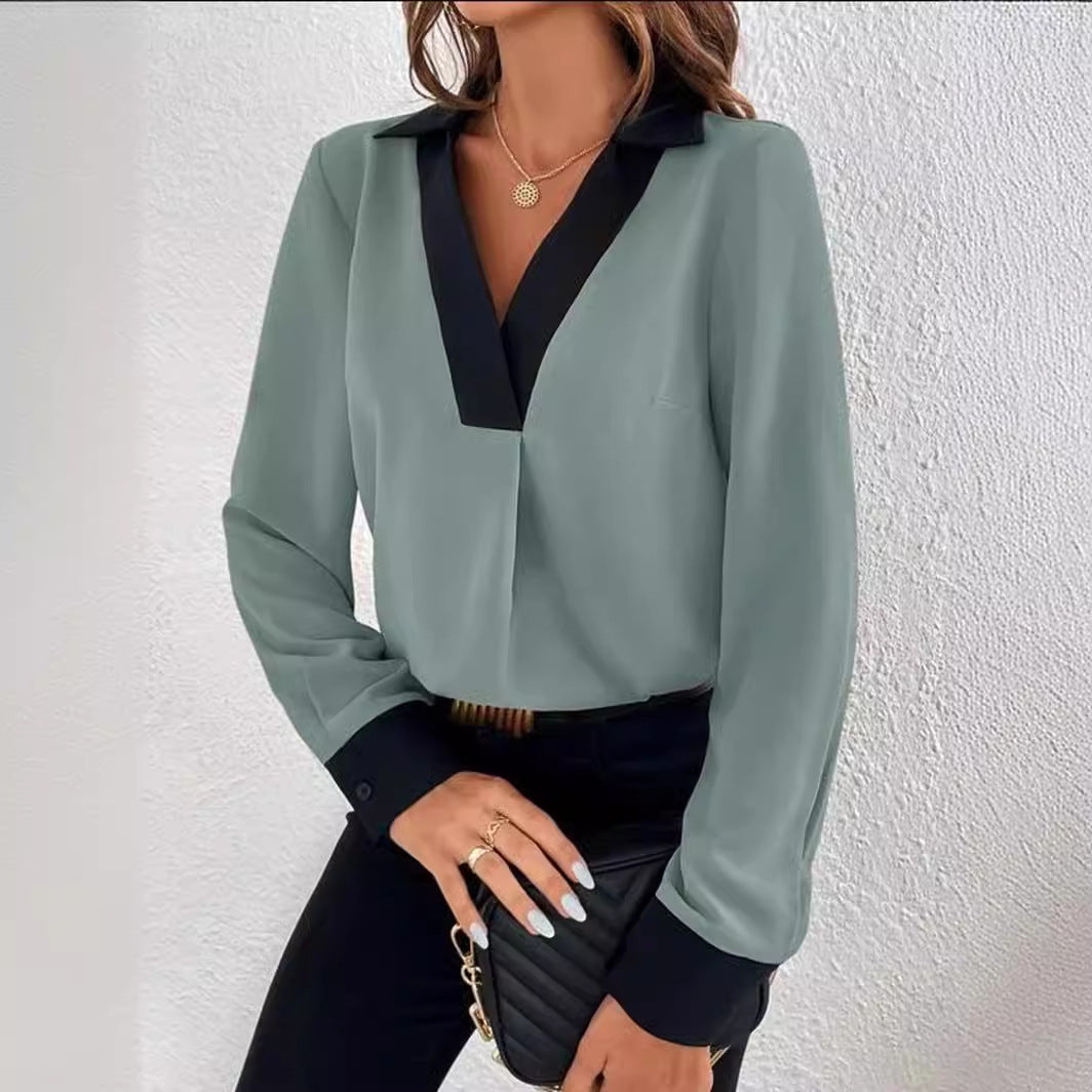 Damen Elegante Bluse mit kontrastierendem Kragen EB