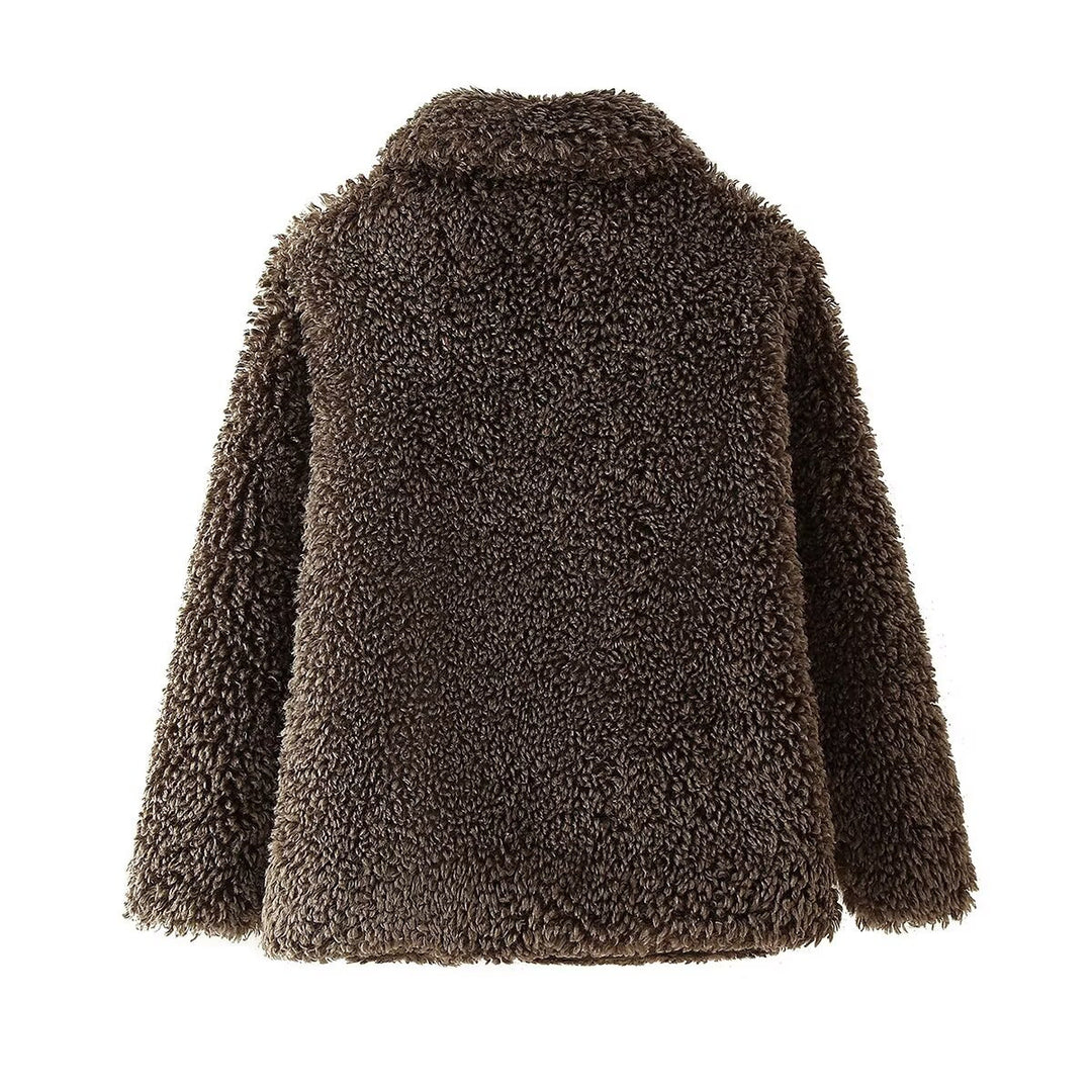 Damen Plüschjacke mit weichem Kunstfell und elegantem Kragen EB