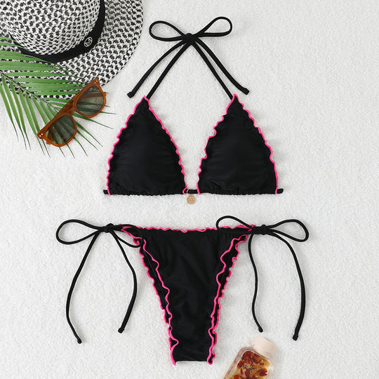 Damen Triangel-Bikini mit verspielten Rüschen EB
