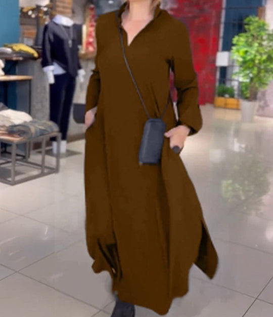 Damen Maxikleid mit praktischen Seitentaschen und modernem Hemdblusenkragen EB