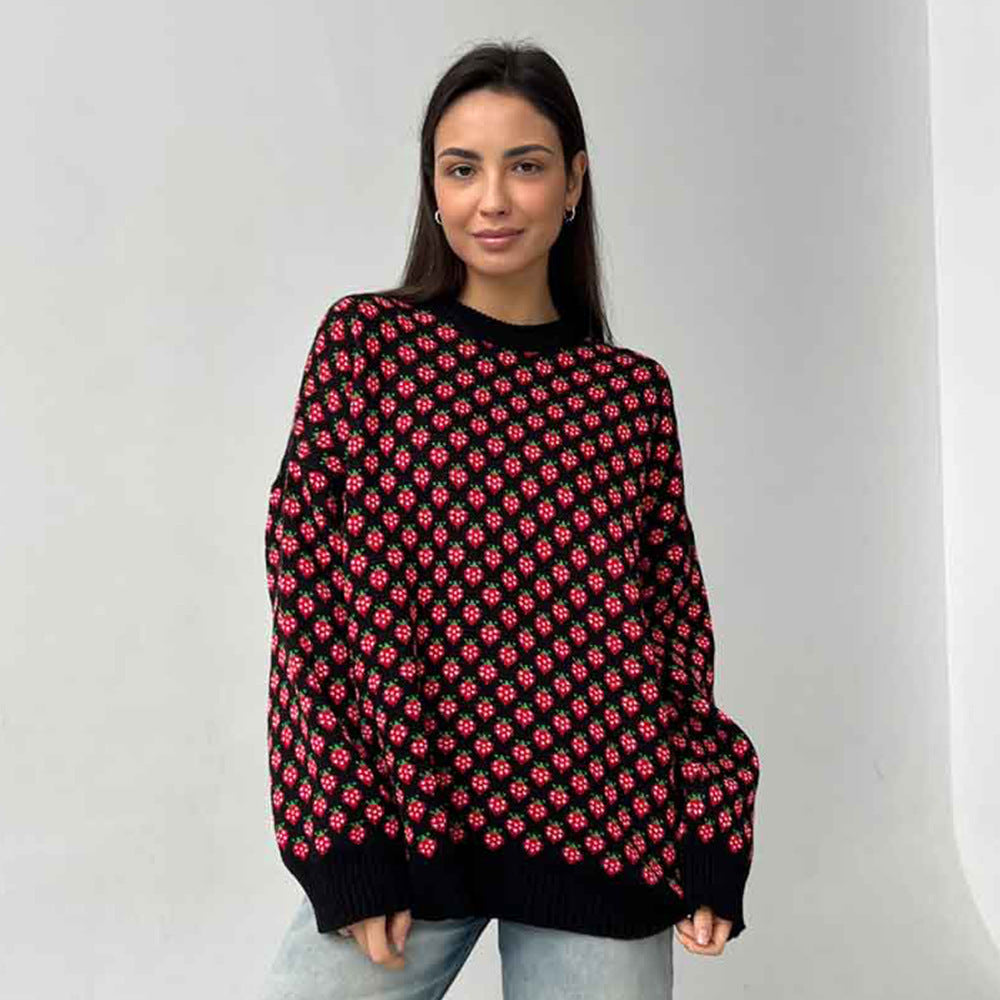 Damen Oversized Pullover mit floraler Strickstruktur EB