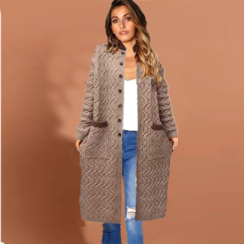 Damen Strickmantel mit tiefen Taschen und Knopfdetails EB