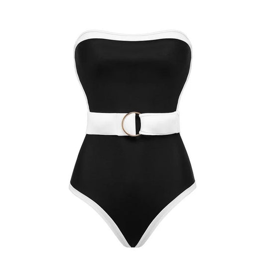 Damen Bandeau-Badeanzug mit modischem Gürtel EB