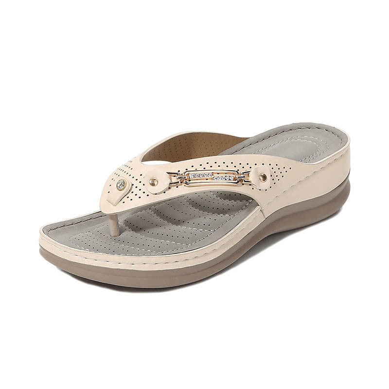 Damen trendige Wedge-Sandalen mit modischem Zierband und atmungsaktiver Fußbettung EB