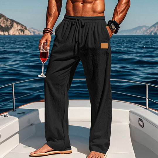 Herren nan leichte Leinenhose mit Tunnelzug, weitem Bein und Seitentaschen EB