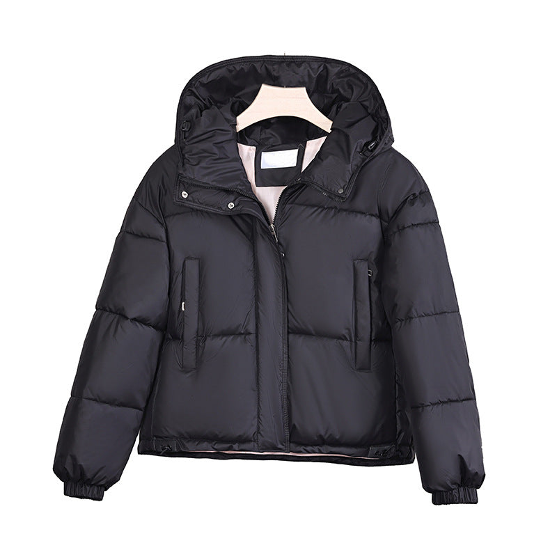 Damen nan kurze wattierte Kapuzenjacke im Boxy Cut mit verdeckter Reißverschlussblende EB
