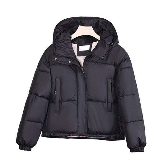 Damen nan kurze wattierte Kapuzenjacke im Boxy Cut mit verdeckter Reißverschlussblende EB