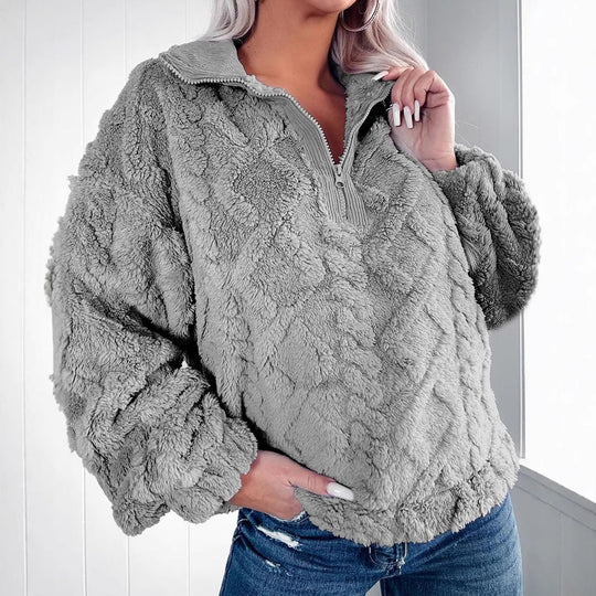 Damen Kuschelige Fleece-Pullover mit Reißverschluss und Wabenmuster EB