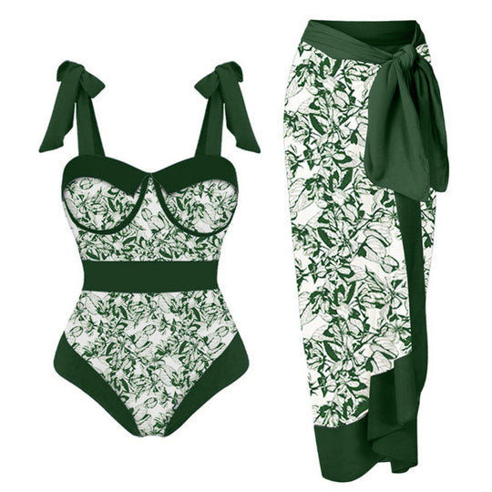 Damen Bikini-Set mit floralem Design und elegantem Überrock EB