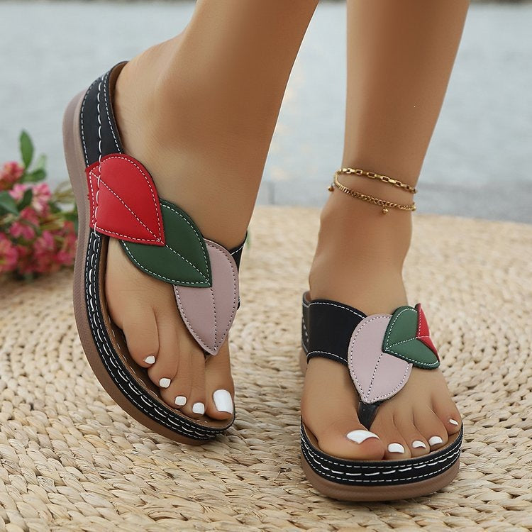 Damen modische Zehentrenner-Sandalen mit floralem Design und ergonomischem Fußbett EB