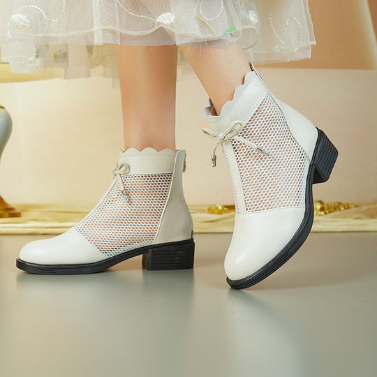 Damen elegante Stiefeletten mit modischem Lochdesign und dekorativem Reißverschluss EB