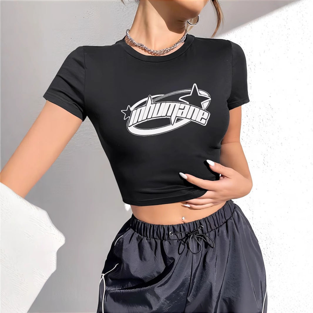 Damen Crop-T-Shirt mit kreativem Schriftzug und figurbetontem Schnitt EB